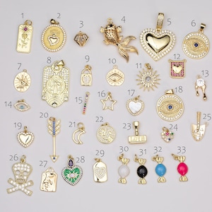 18K gold filled charms selection evil eye heart star moon candy skull lock saint mix charms pave cz cubic zirconia  14/20 gold filled