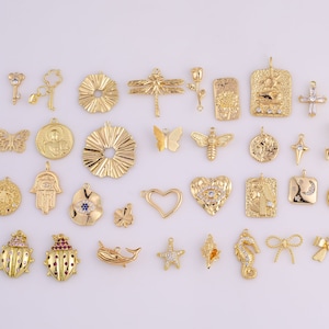 14k Gold Filled Charms Rose Hand Vuist Kruis Hond Hart Klaver Walvis Zeester Zeepaardje Boog Slang Sleutel Dragonfly Maan Oog Herten Vlinder 14/20GF afbeelding 3