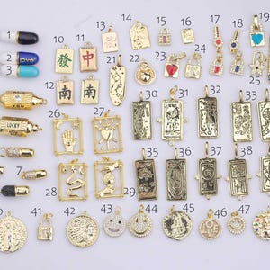 Charms remplis d'or 18 carats breloque cartes de tarot pilules mahjong clés de verrouillage pièces de monnaie smiley bouddha indien amour cupidon marie tête de serpent indien 1420 14/20 gf