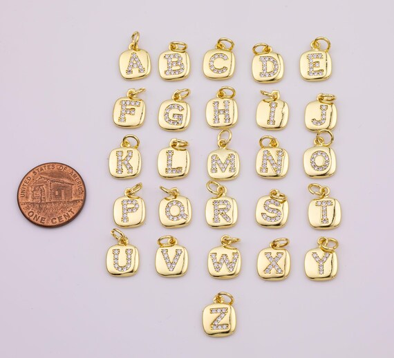 18K Gold Filled Letter Alphabet Charms Letters Square Puffy 9mm 14
