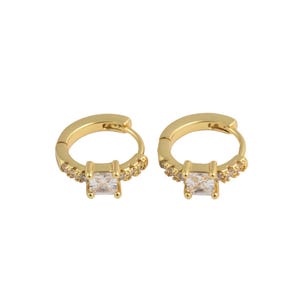 18K gold filled earrings hoop huggie earring diamond center rhinestone cz pave 14mm made in usa 1420 14/20 gold filled - 2pcs/1 pair