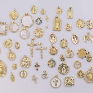 18K gold filled charms charm religious christian - crosses crucifix catholic jesus mary maria saint benedict san benito cross angel 14/20 gf