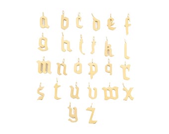 18K gold filled charm personalized gothic initial letters charm necklace alphabet, custom old english font style, delicate initial necklace