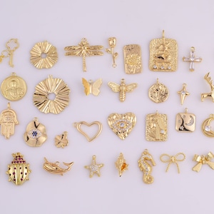 14k Gold Filled Charms Rose Hand Vuist Kruis Hond Hart Klaver Walvis Zeester Zeepaardje Boog Slang Sleutel Dragonfly Maan Oog Herten Vlinder 14/20GF afbeelding 4