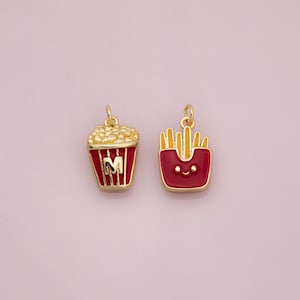McDonalds large fries and popcorn chicken charm enamel charm 18K Gold Filled for Charm Bar Bracelets and Necklaces Charms