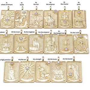 Pendentif cartes de tarot en gold filled 18 carats avec oxyde de zirconium cubique zircone cubique 15 x 28 mm