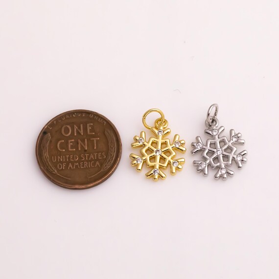 Snowflake Charm Snow Flake Christmas 12mm 22k Gold Filled Silver