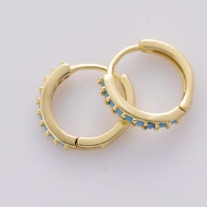 18K Gold Filled earrings hoop huggie earring set with turquoise 14mm Made in USA 1420 14/20 Gold Filled - 2pcs/1 pair