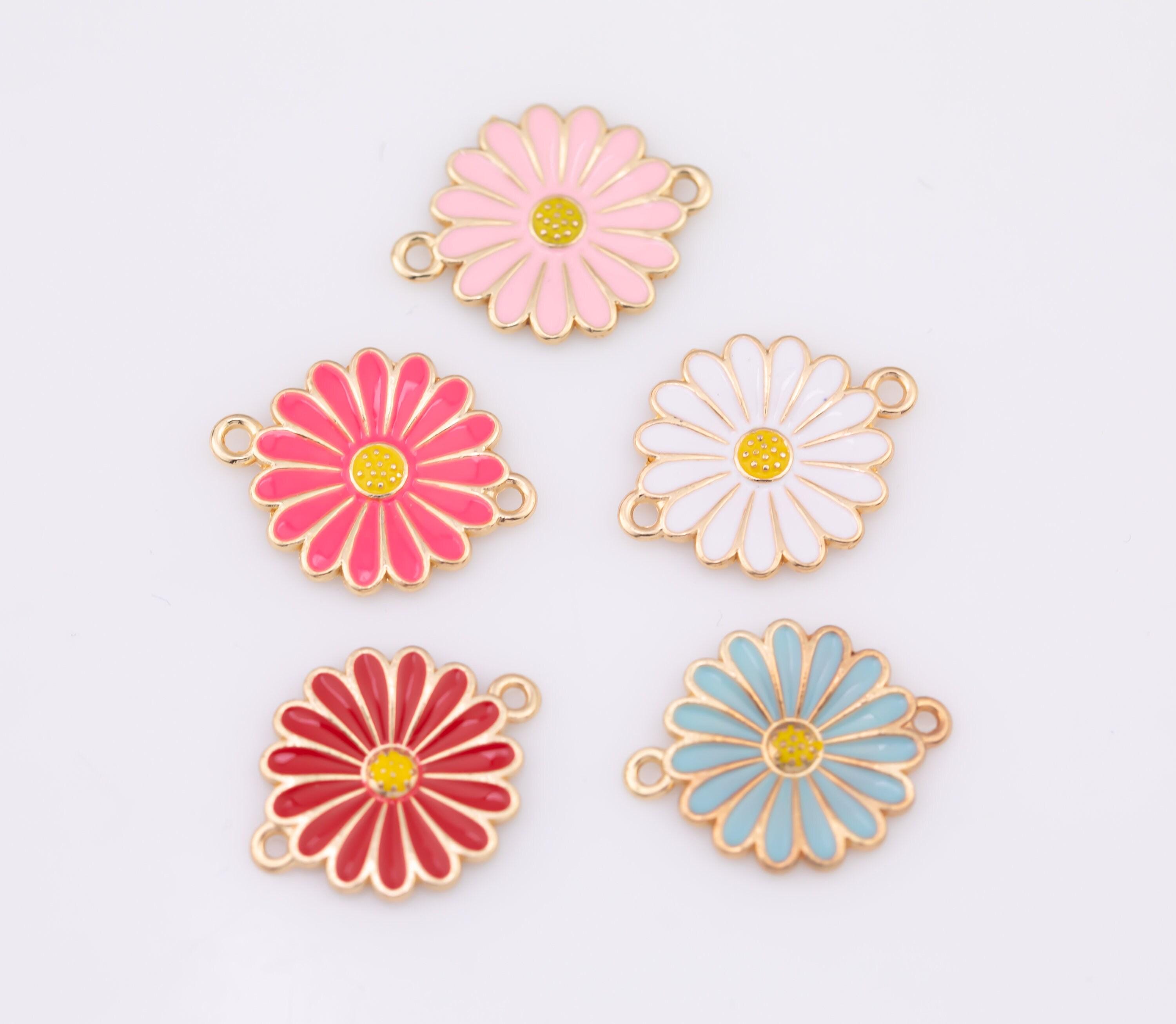 18K Gold Filled Flower Daisy Connector Charms Enamel Pink Black