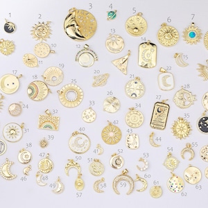 18K gold filled charms selection sun moon sunburst celestial planet saturn charms pave cz cubic zirconia 1420 14/20 gold filled
