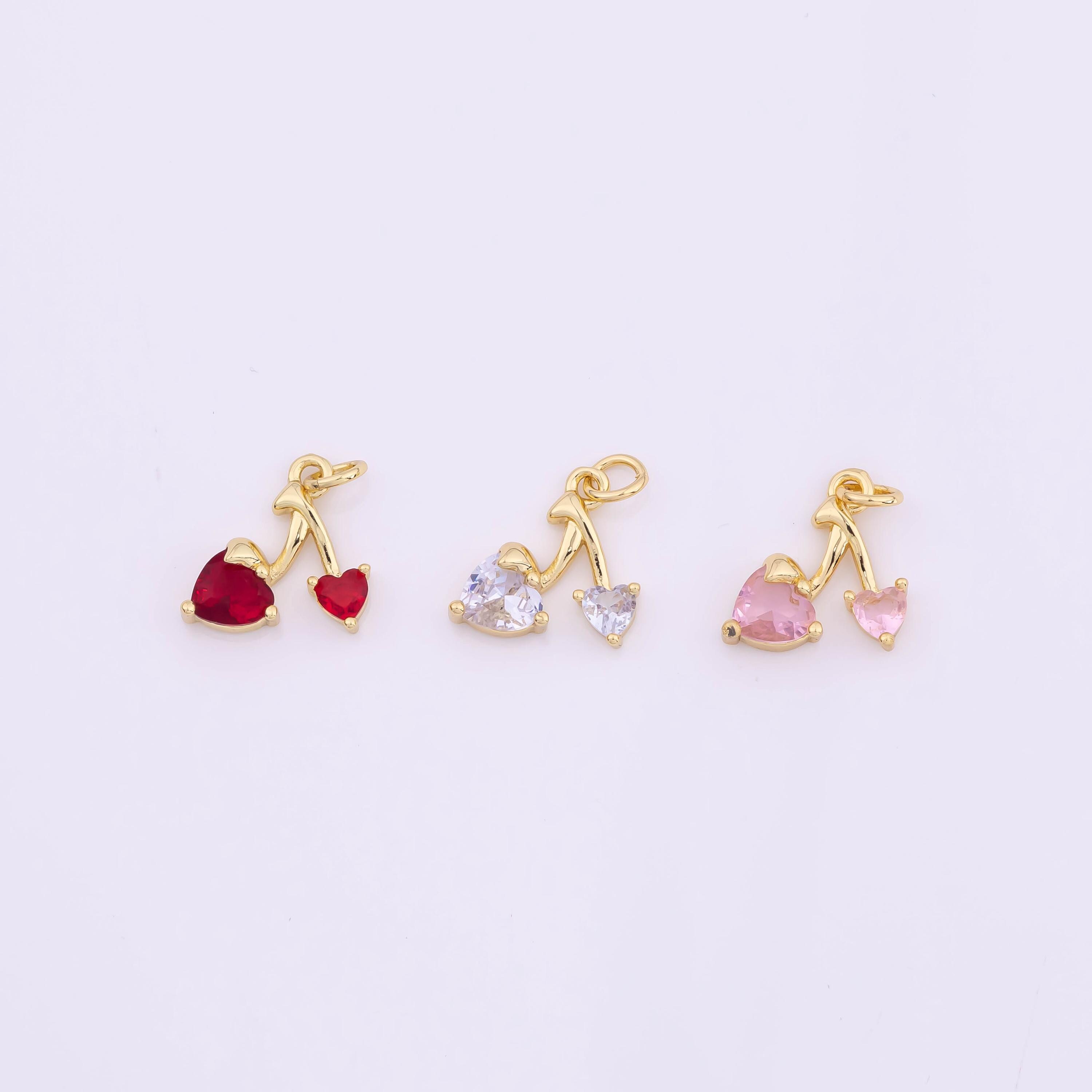 Cherry FruitCharms 13mm 18K Gold Filled for Charm Bar Bracelets and Necklaces White Gold Silver Pave CZ Minimalist Charms
