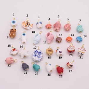 Colorful ceramic charm handmade painting ceramic porcelain animal flower vintage charm for necklace bracelet jewelry making supply