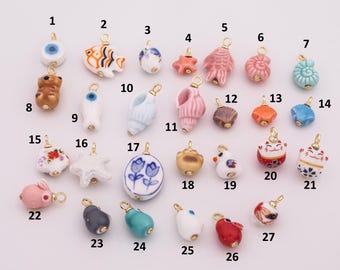 Colorful ceramic charm handmade painting ceramic porcelain animal flower vintage charm for necklace bracelet jewelry making supply