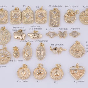 New Styles 18K gold filled Charms Pokerkarten Rose Meerjungfrau Sonne Mond Wolke Ananas Fisch Hirsch Liebe Herz Stecker Club Diamant Pik Sonnenuntergang