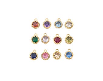18K gold filled birthstone charms full set 12 pcs round made in usa   14/20 gold filled 7mm