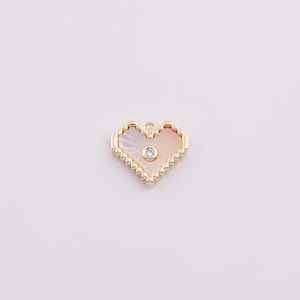 18K gold filled mother of pearl heart charm 12x13mm bracelet necklace pendant minimalist charms cz pave