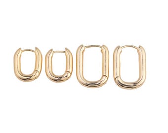 18K gold filled earrings bold rectangle hoop earrings / minimalist earrings gift - 2 sizes 12*16mm 15*20mm