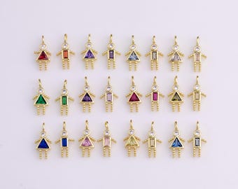 18K gold filled boy girl birthstone cz couple, kids, grandkids, family personalized charm | w068 one piece per order size is about 14mm tall
