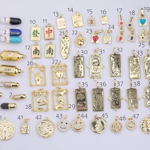 18K gold filled charms charm tarot cards pills mahjong lock keys coins smiley indian buddha love cupid mary indian head snake 1420 14/20 gf