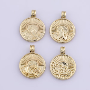 18K gold filled full set 4pcs new element collection gold element charm fire wind earth ocean wave medallion necklace bracelet supply 18mm