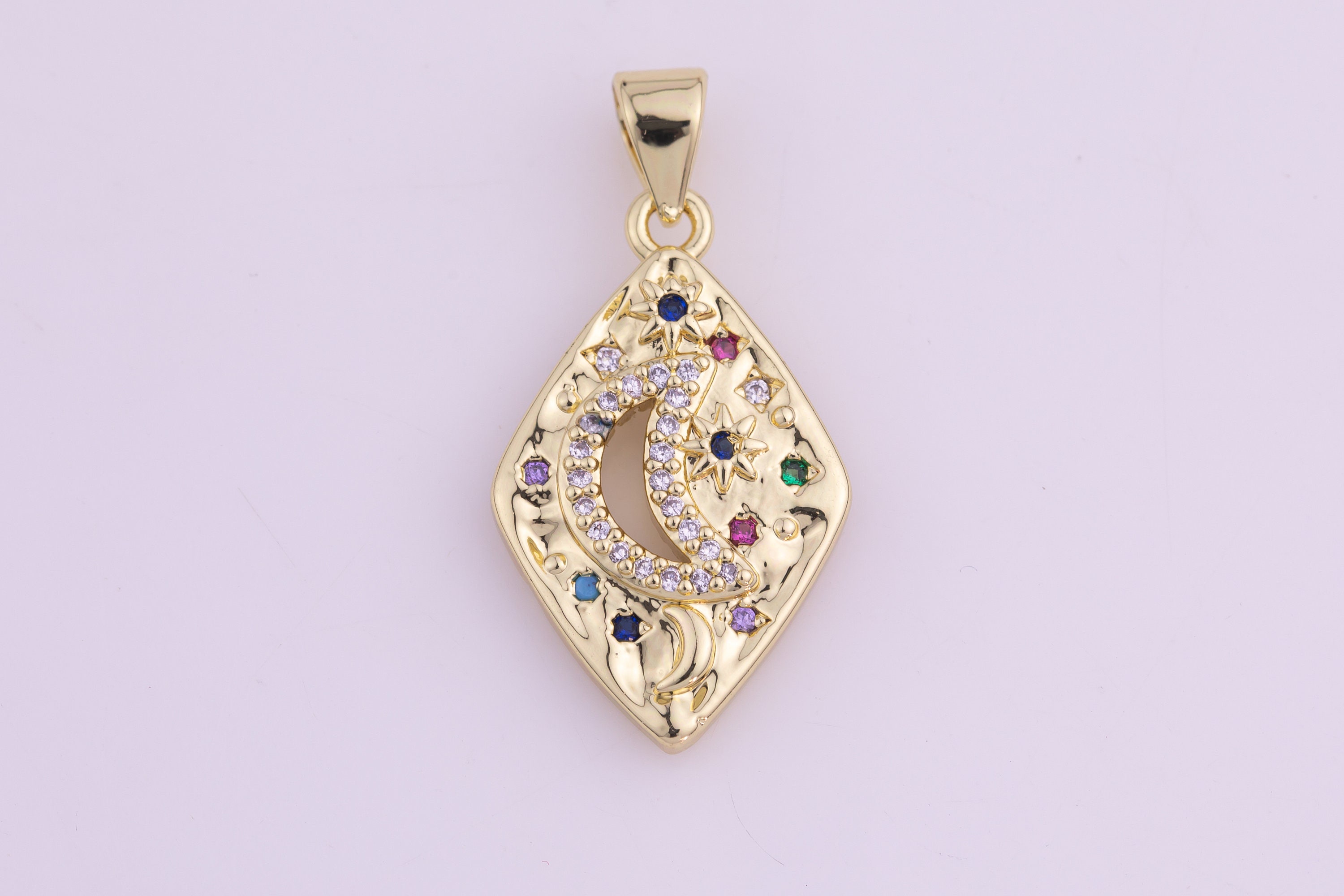 18K Gold Filled Celestial Crescent Moon Star Multicolor CZ