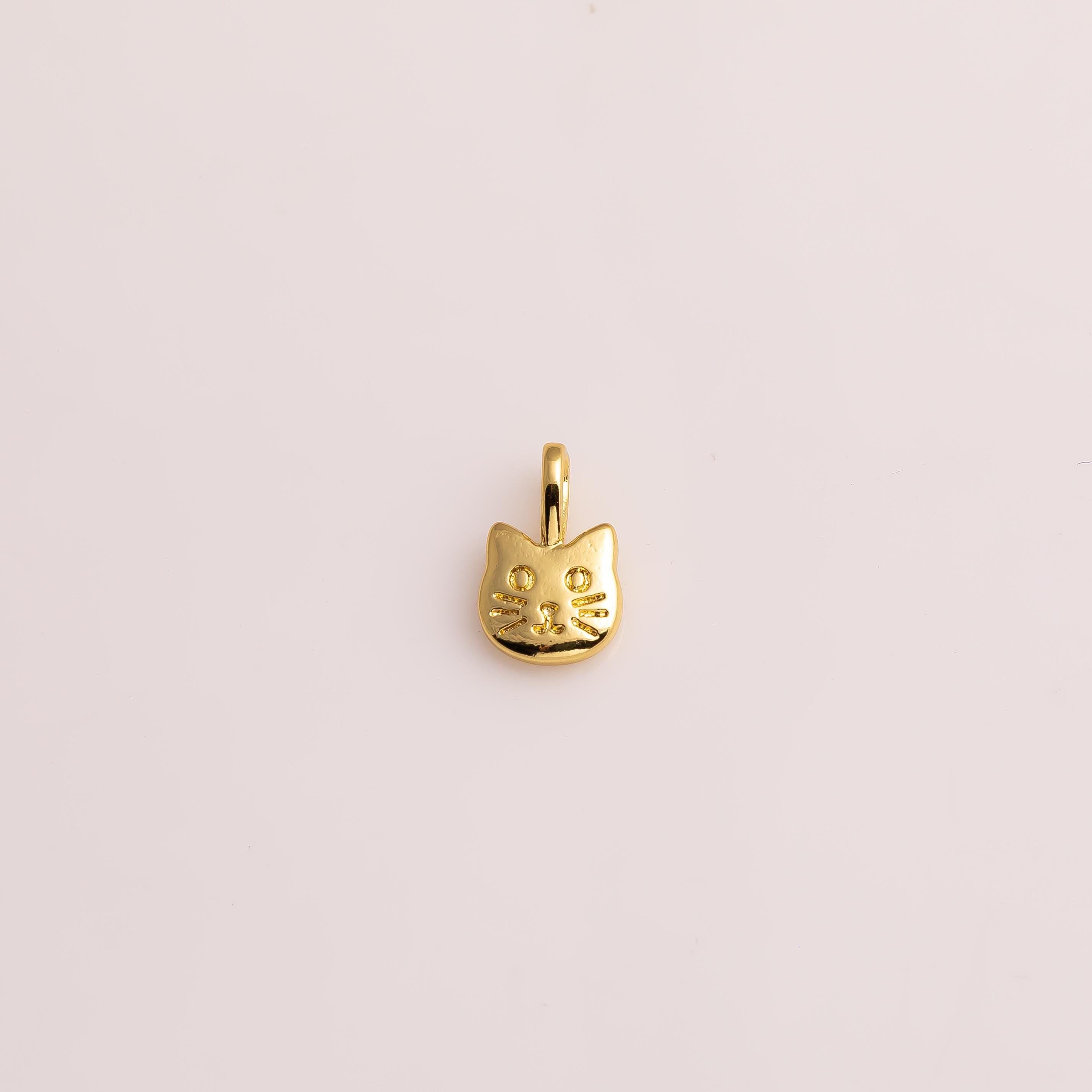 Dainty kitty charm kitten cat 7x11mm 18k gold filled charms bracelet necklace pendant minimalist charms cz pave