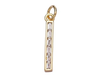 Ciondolo con barra di zirconi cubici sottili riempiti in oro 14k con zirconi cubici trasparenti con pendente a barra CZ AA213 con diamanti taglio rosa 23x3mm