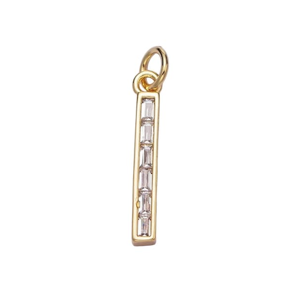 14k Gold Filled Thin Cubic Zirconia Stick Bar Cubic Zirconia Charms Clear CZ Bar Pendant AA213 Rose Cut Diamonds 23x3mm