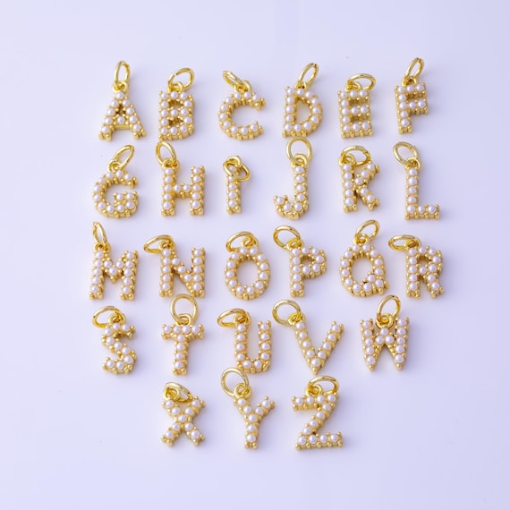 18k Gold Filled Pearl Letter Letters Initial Charm Bracelet