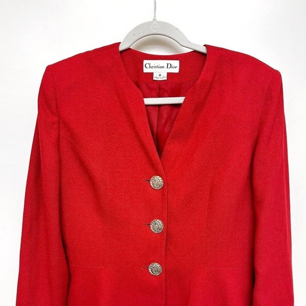 Christian Dior Vintage Red Jacket with gold buttons size 8