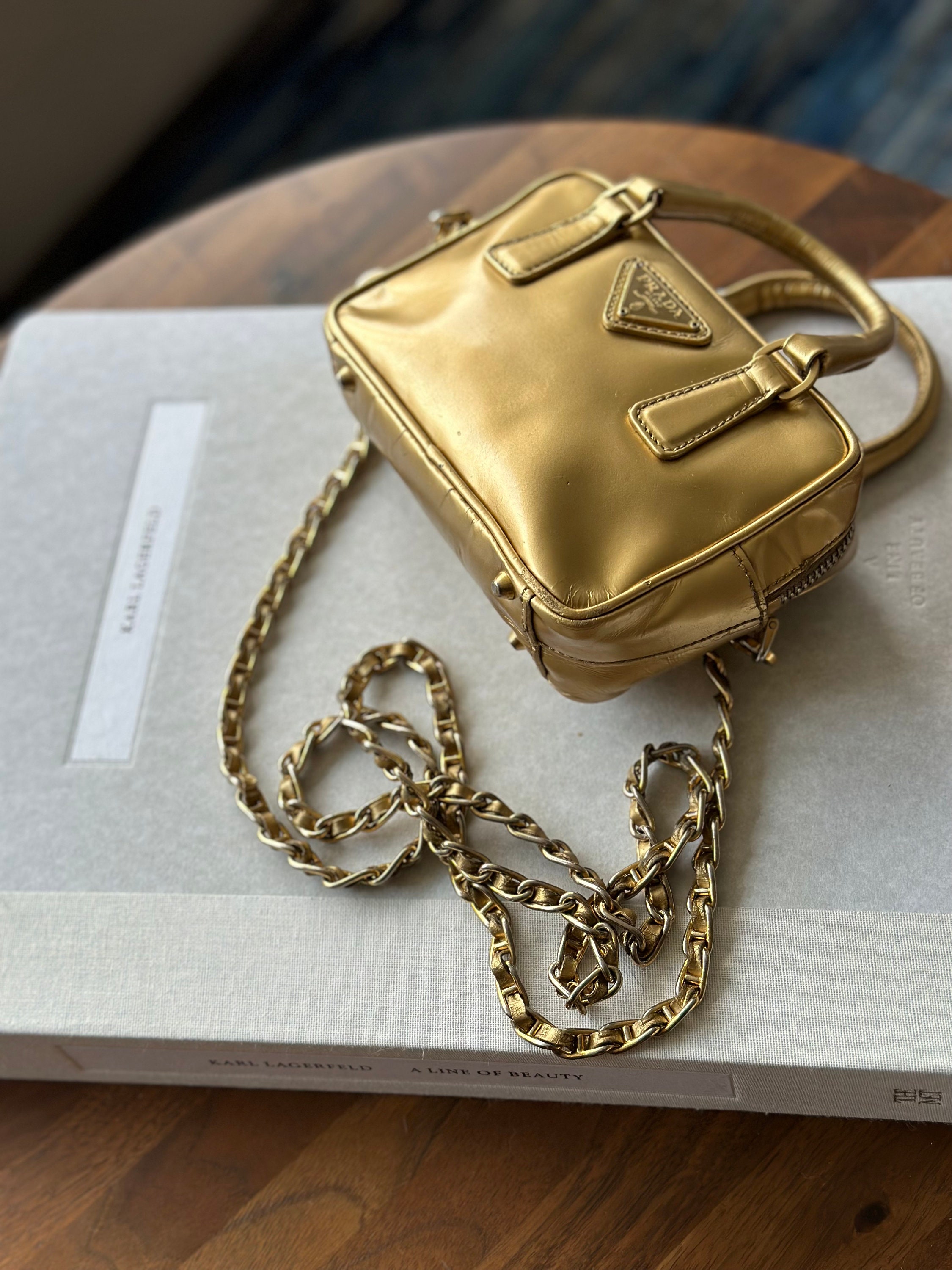 Prada Vintage Lux Mini Handle Bag W/ Leather Chain Strap 