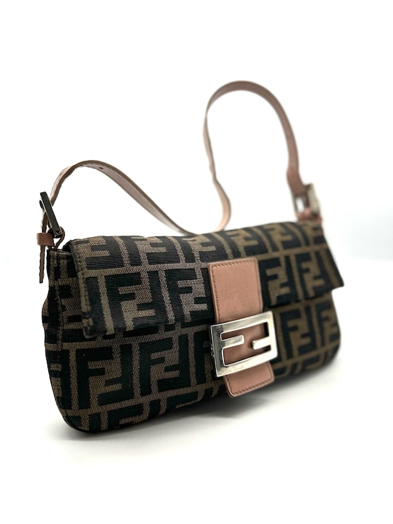 Fendi Vintage zucca Baguette Brown Canvas and pink