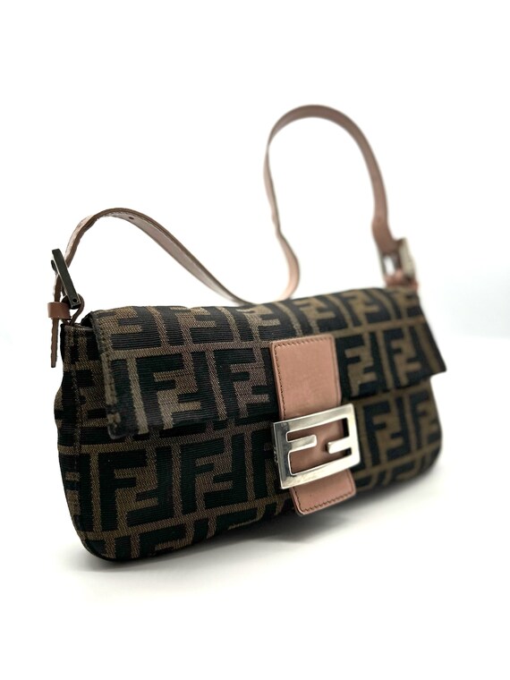 Fendi Vintage zucca Baguette Brown Canvas and pink