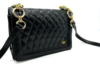 Auténtico bolso Bally Vintage acolchado de piel negra