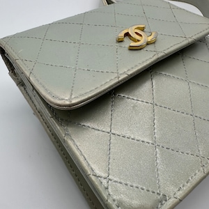 Chanel Vintage Rare Iridescent Silver Pearl Mini Belt Bag Fanny Pack