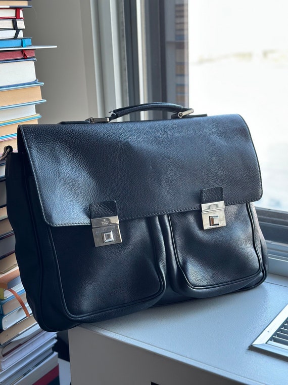 Gucci Vintage Black Leather Briefcase / Messenger 
