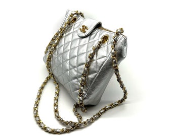 Chanel Vintage Silver Quilted bag with CC crystals Incrusted