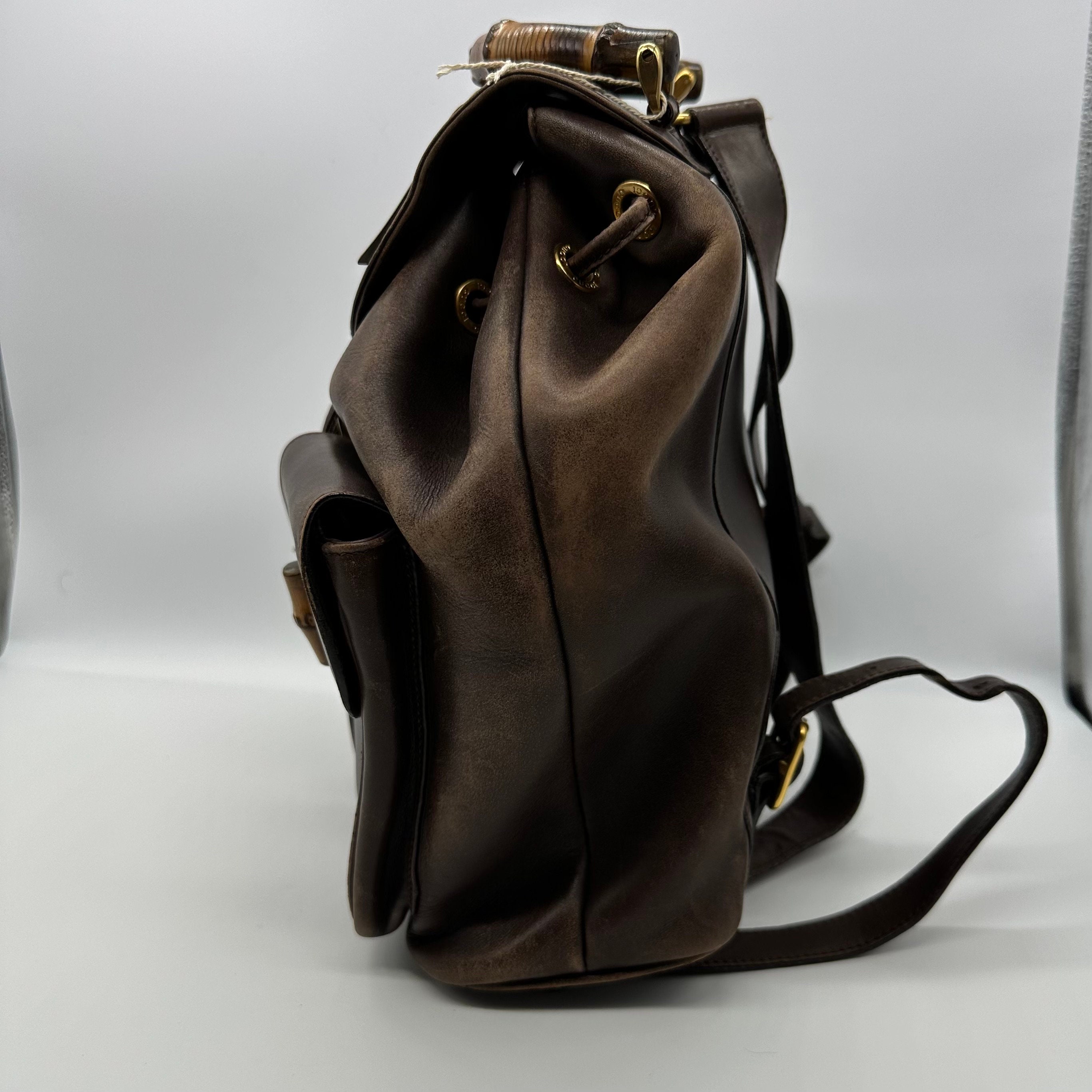 Gucci Vintage Ruck Sack Backpack Bamboo Brown Leather - Etsy