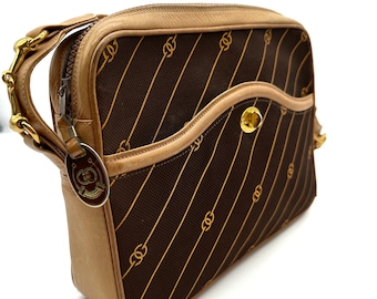 Vintage GUCCI 60s 1947 Brown Leather Bamboo Turn Lock Bag With Red