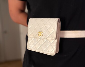 Chanel Vintage Rare Irisierende Champagner Perle Mini Gürteltasche Bauchtasche