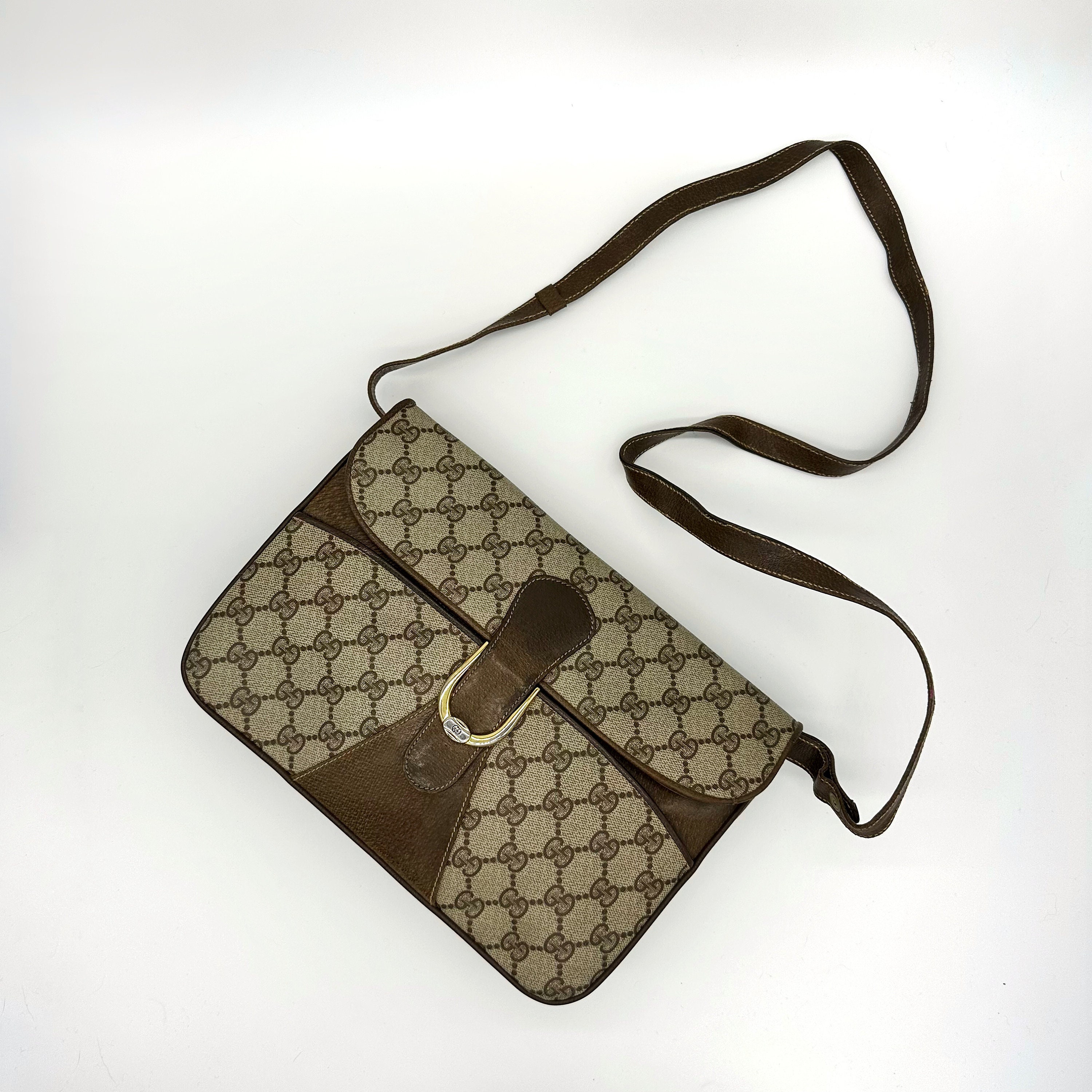 Italian medieval GUCCI leather and canvas Monogram logo one