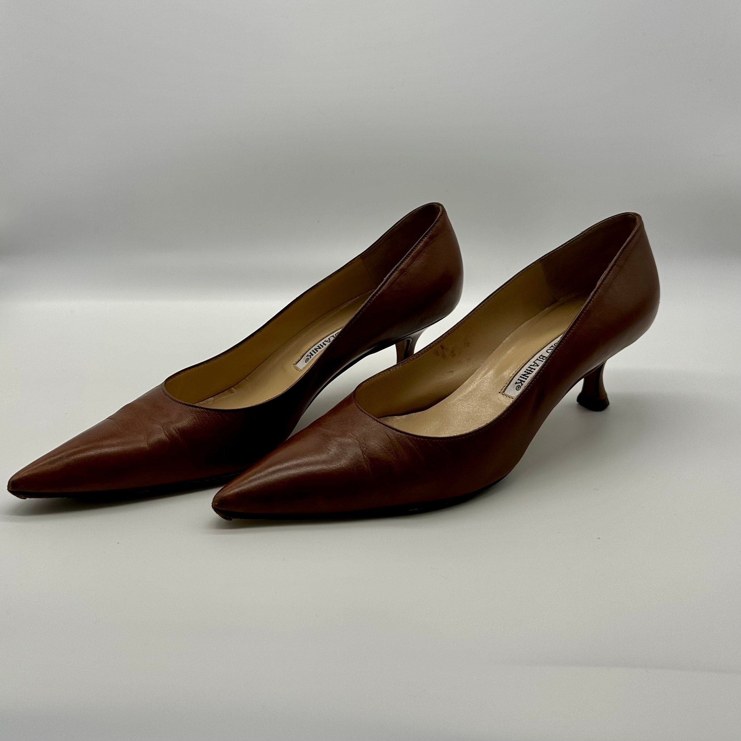 Manolo Blahnik Size EU37.5 Rare Vintage Brown Leather Heels