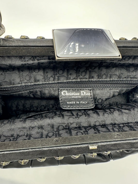 Christian Dior Vintage Large Black Plisse Leather Handbag Top 