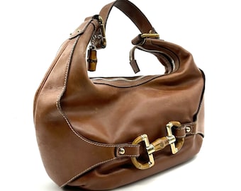 Gucci Vintage brown leather Bamboo Horsebit Shoulder Bag