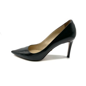 Prada Size EU38 Vintage Saffiano Black Leather Heels
