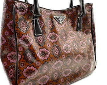 Prada Vintage Brown/Red Brocade Tote Bag