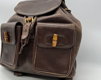 Gucci Vintage Ruck Sack Backpack Bamboo Brown Leather - Etsy display picture 3