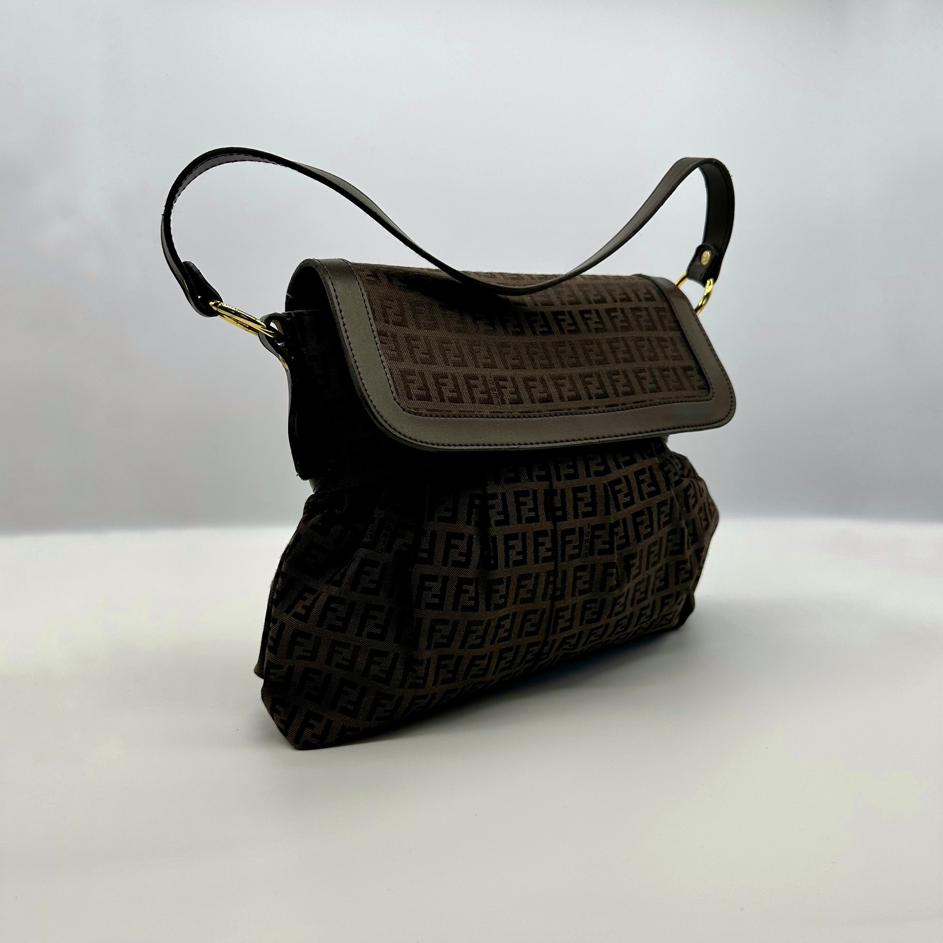 Fendi Vintage Brown Zucchino Double Flap Shoulder Bag Etsy Canada