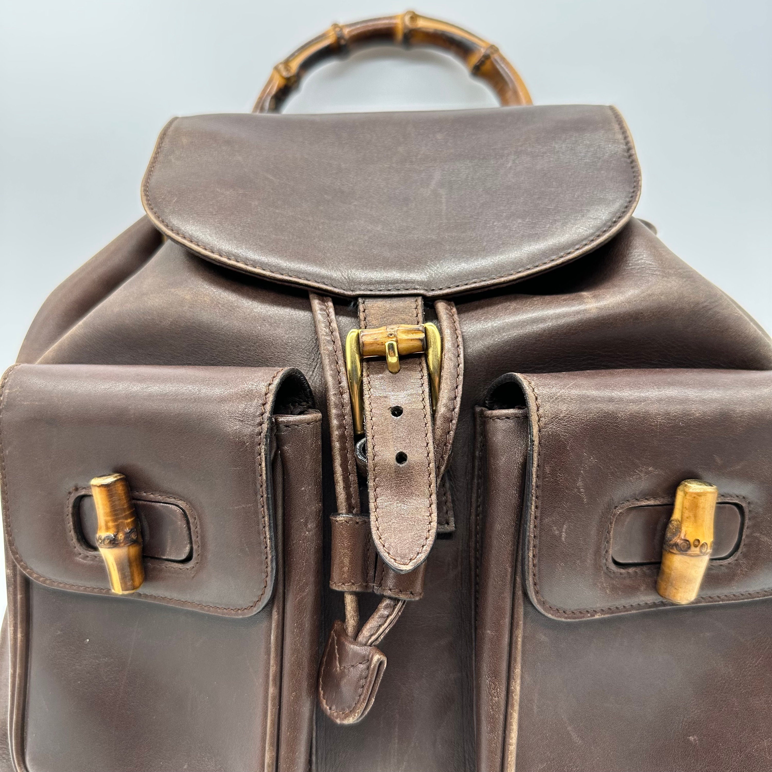 Gucci Vintage Ruck Sack Backpack Bamboo Brown Leather - Etsy