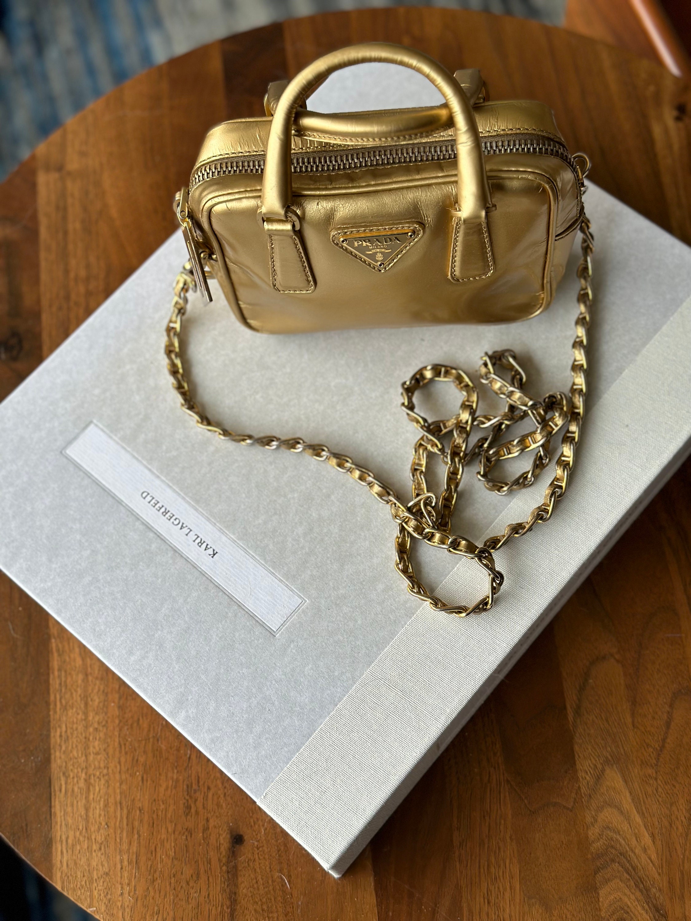 Prada Vintage Lux Mini Handle Bag W/ Leather Chain Strap 